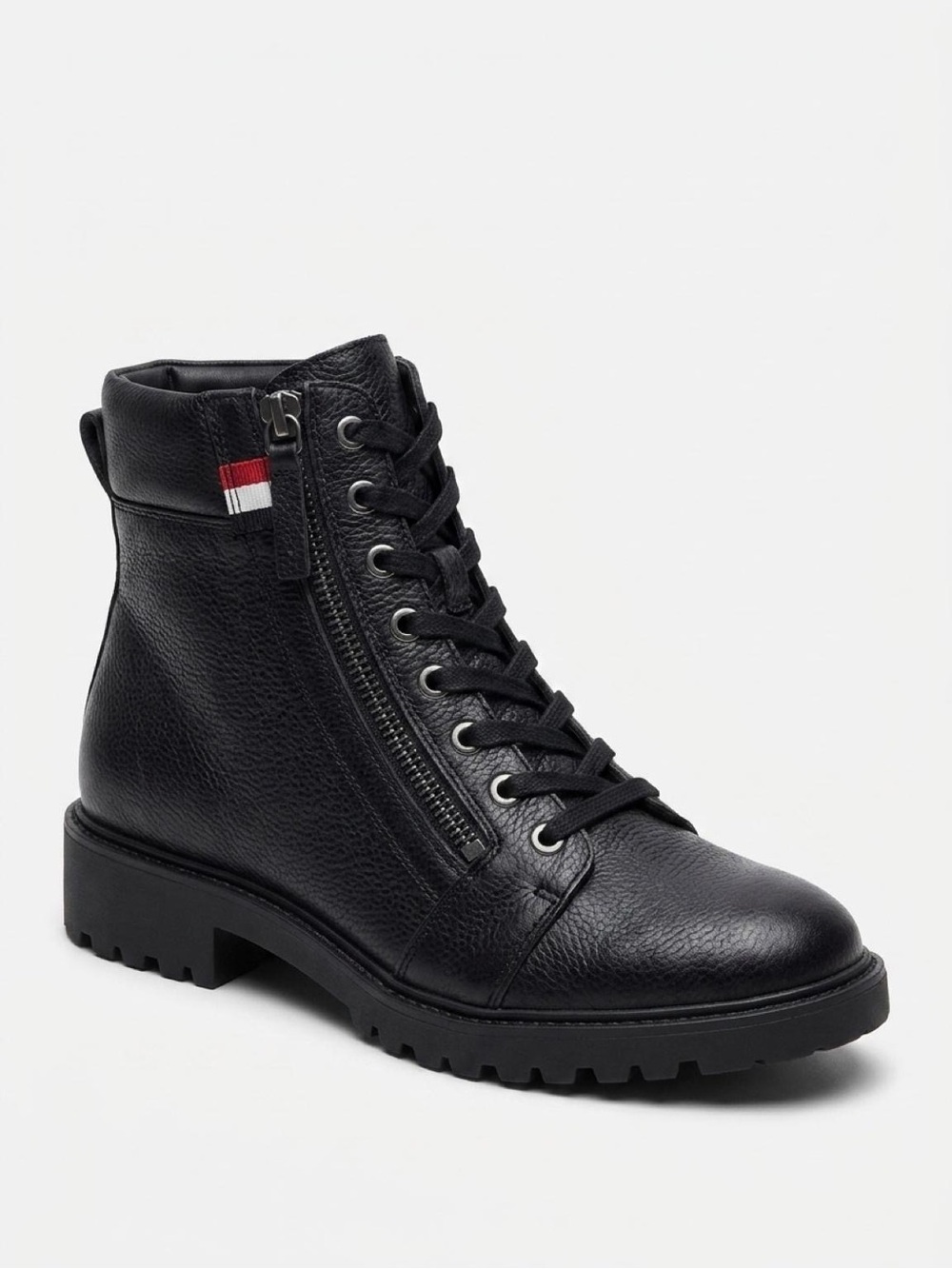 Paolo Womens Black Tumbled Leather Lace-Up High-Top Boots